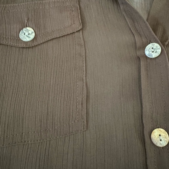 Linea By Louis Dell'Olio Brown Sheer Button-Up Blouse & Tank Set L - Picture 12 of 16